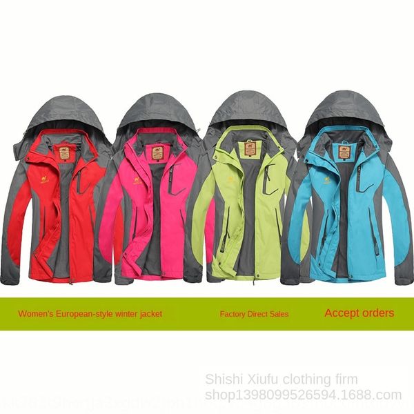

769zv european women's outdoor mountaineering clothing large thin waterproof trendy european size women's outdoor mountaineering c, Blue;black