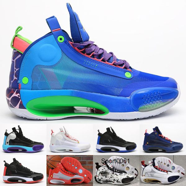 

qaulitys jumpman xxxiv 34 blue void sports basketball shoes authentic 34s bright amber white mint green orbital red sneakers, Black