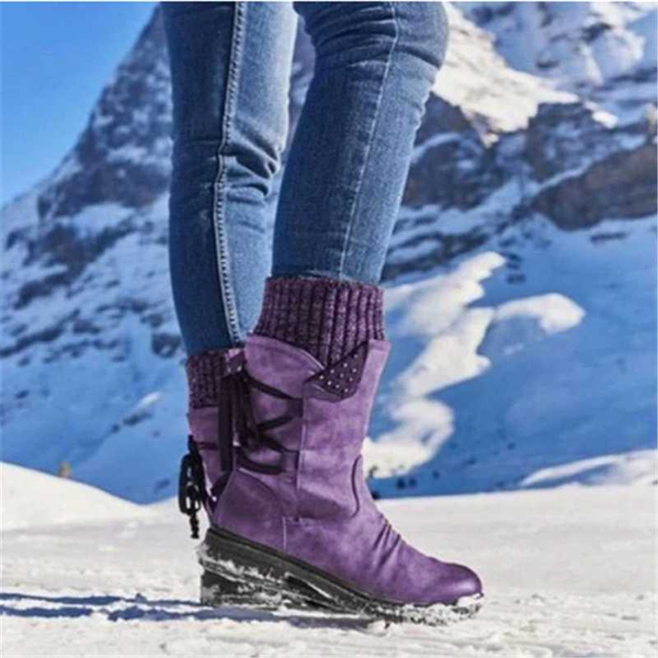 

with and gift - women boots winter autumn girls flat heel boot fashion knitting patchwork shoes, Black
