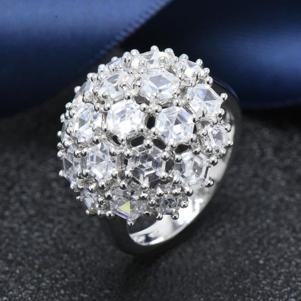 

hutang luxury wedding ring solid 925 sterling silver cubic zirconia cz rings for women party engagement wedding jewelry high-end, Golden;silver