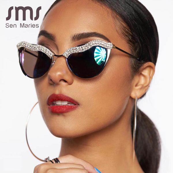 

vintage cat eye sunglasses women fashion crystal brand designer female men black silver rhinestone alloy sunglasses uv400 oculos, White;black