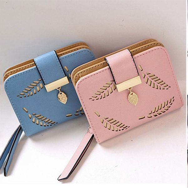 

local stock new women floral hollow out short wallet leather small clutch purse card holders hot, Red;black