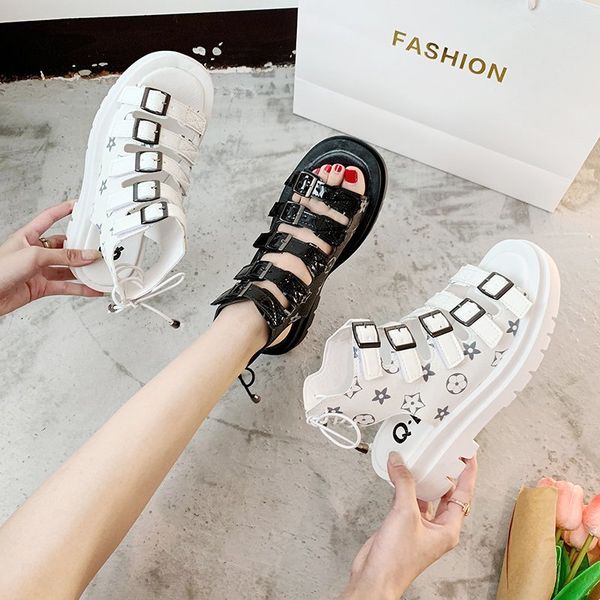 

women's sandals fish mouth rhinestone platform high heels sandals buckle strap shoes summer female casual shoes, Black