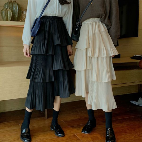 

design black high waist cake skirt women's spring and autumn 2020 new korean-style a- line skirt midi