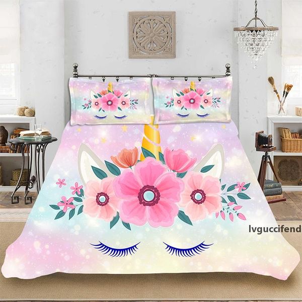 

cute flower unicorn 3d print kids bedding set bedclothes include duvet cover pillowcase print home textile bed linens