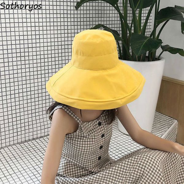

bucket hats women double-sided solid female korean big brim womens summer sunshade accessories female hat foldable, Blue;gray