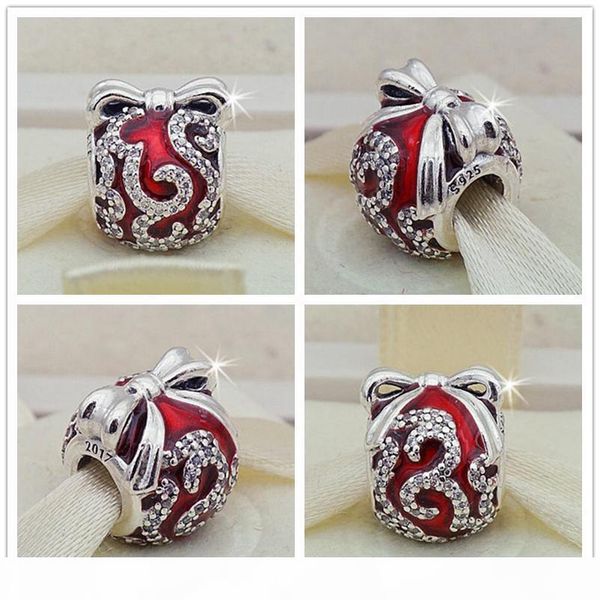 

2017 new 100% s925 sterling silver bright ornament charm bead with red enamel fits european pandora jewelry bracelets, Black