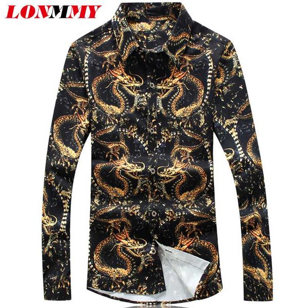 

lonmmy long sleeve shirts for men dragon print blusas camisa masculina men clothes casual shirts dress blouses slim fit 2020, White;black