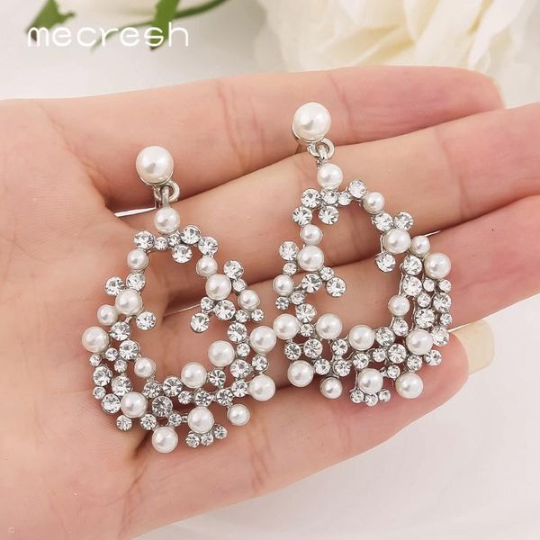 

mecresh silver color simulated pearls bridal dangle earings fashion jewelry crystal water drop women wedding earrings meh1703