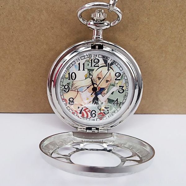 

anime warship mother warship fleet island wind pocket watch chain table flip cover hollowed pocket watch peripheral, Blue