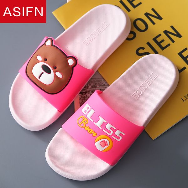 

asifn cute cartoon indoor women home slippers non-slip summer ladies mules cute bear flip flops female slides platform shoes, Black