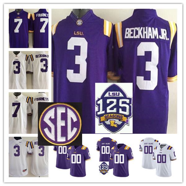 

custom ncaa lsu tigers #3 odell beckham jr. 7 leonard fournette tyrann mathieu patrick peterson 5 derrius guice purple white 125th, Black;red