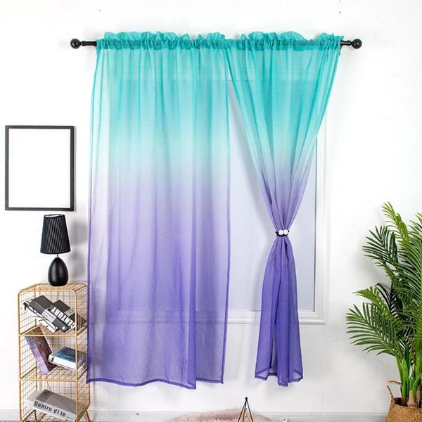 

2pcs mediterranean style gradient color polyester sheer curtain window bedroom drape privacy protection home window decor