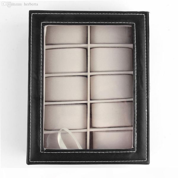 

u wholesale -1pcs black puleather 10grid professional wrist watch display box jewelry storage holder organizer case quali, Black;blue