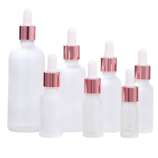 100pcs 5ml 10ml 20ml 30ml 15ml Frasco conta-gotas de vidro óleo essencial 50ml Frost White Frascos conta-gotas de vidro com tampa conta-gotas rosa