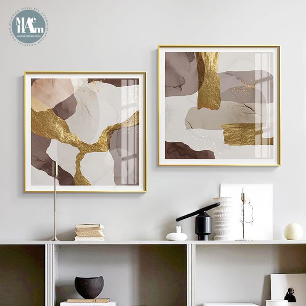 

paintings abstract marble canvas print brown gold foil poster nordic wall art pictures on living room office home decor