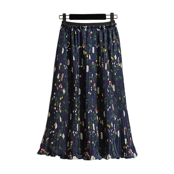 

plus size skirts for women 4xl 5xl 6xl flexible waist print summer new small flowers loose thin pleated chiffon skirt, Black