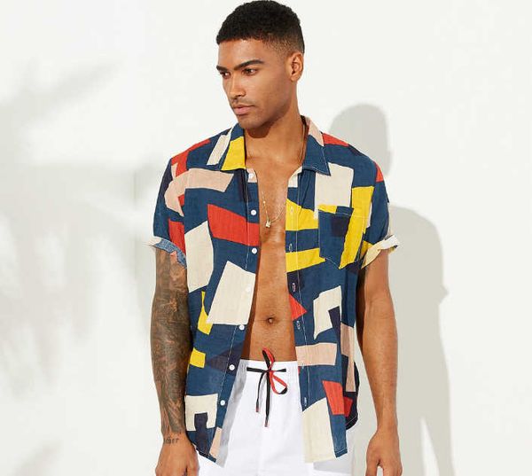 

men's t shirt european and american summer beach short-sleeved men's printed colorful shirts, White;black