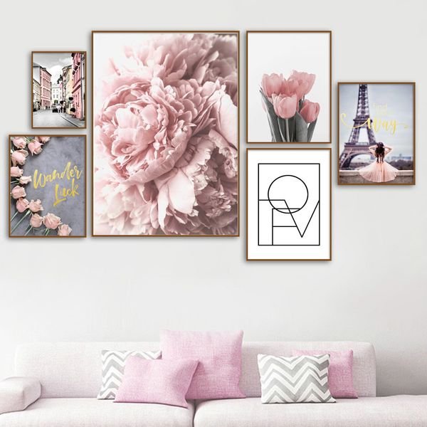 

paris peony tulips rose street landscape wall art canvas painting nordic posters and prints wall pictures for living room decor