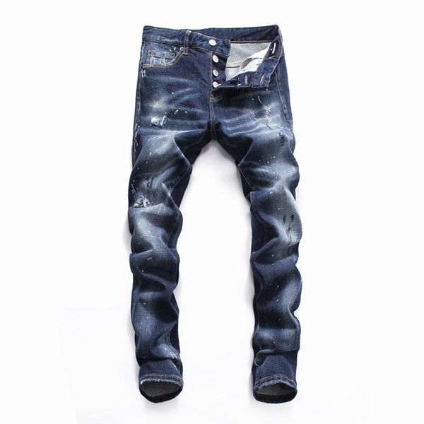 

men's designer jeans fashion high waist good version tight-fitting holes european and american style bicycle motorcycle revival, Blue