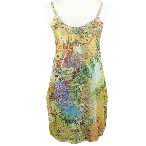 

tc boho summer girls kids beach dress sleeveless sling high waist bandage sundress girl backless swing printing with suspender, Red;yellow