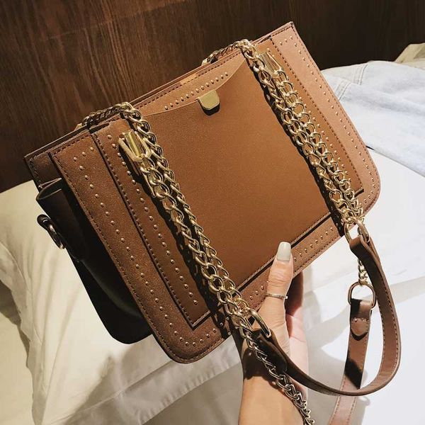 

european style retro fashion female big bag 2020 new matte pu leather women bag rivet chain shoulder messenger bags
