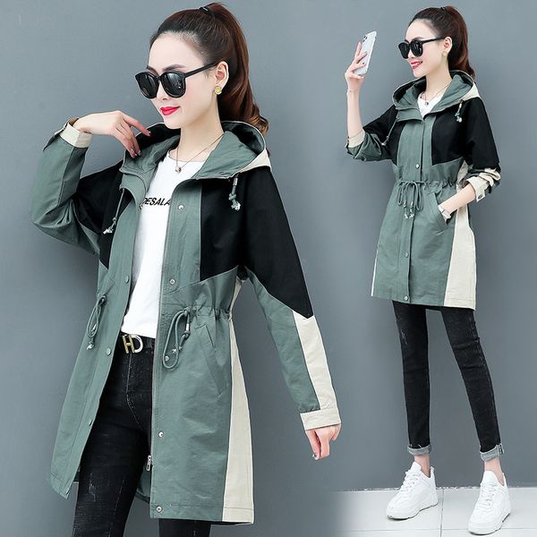 

new casual hooded windbreaker 2020 spring autumn plus size women's fashion trench duster coat girls outerwear clothes women, Tan;black