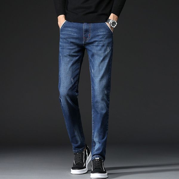 

сезон новых джинсы карандаша мужских джинсов мужских корейского стиль стрейч молодежные тонкие подходят брюки модных брюки карандаша, Blue