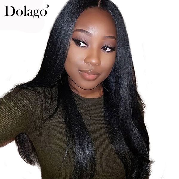 

Brazilian Yaki Straight 13x6 Lace Front Human Hair Wigs For Women 150% Density Pre Plucked Deep Part Wig Dolago Remy Black