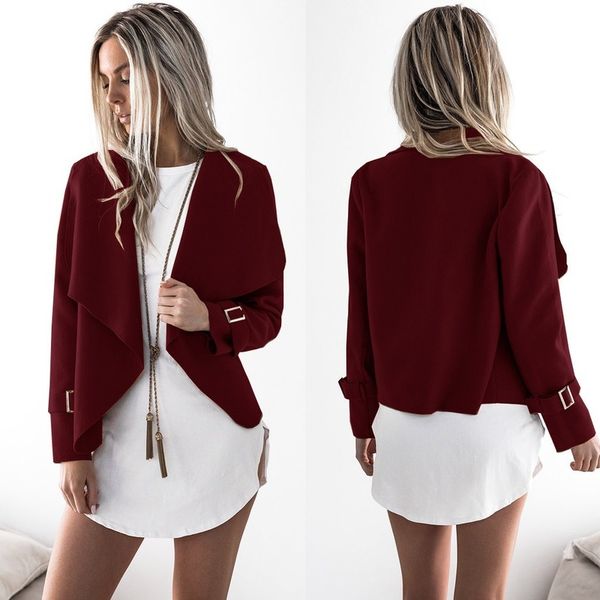 

women's wool & blends european and american styles autumn winter straight tube type long sleeve casual with lapel woollen jacket, Black