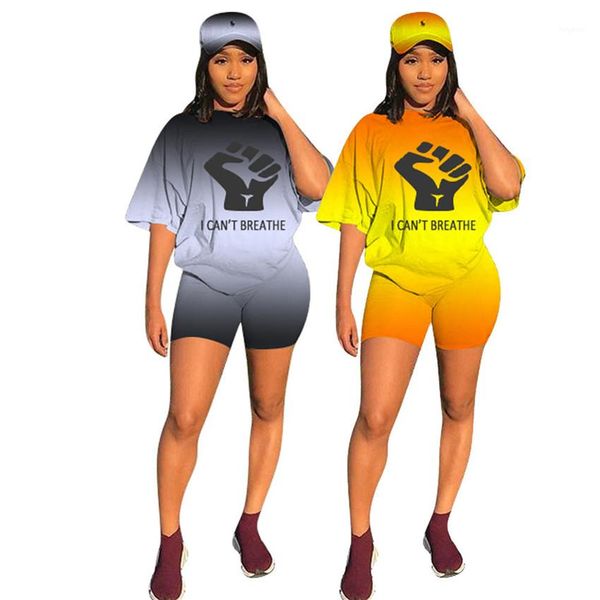 

womens tracksuits loose o-neck short sleeve woman 2pcs sports sets casual femme two piece suits i cant breathe, Gray