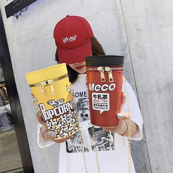 

5f4hd net red chain messenger new fashion personalized creative milk tea cup bucket western-style girl chain small small milk tea bag bag fe, White