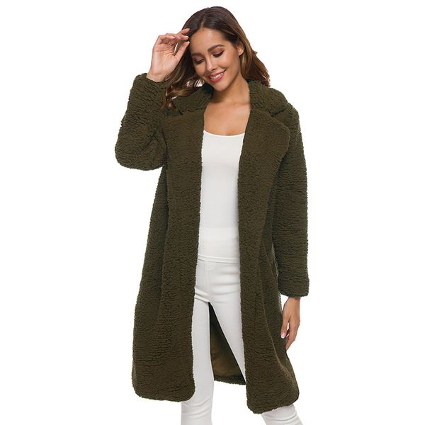 

winter women's clothes ladies warmth artificial solid coat coat fashionable loose lapel plus thick warmth ladies plush, Black