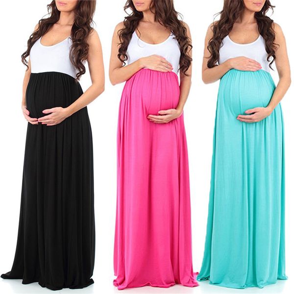 

maternity dresses pregnant woman clothing sleeveless pregnancy dress cotton patchwork large pendulum gravida clothes s-xl, White