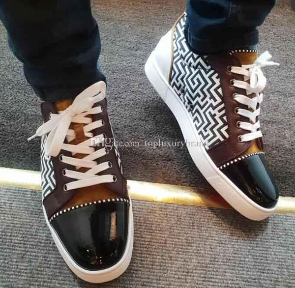 

свежий новый сезон младший красный подошв дизайн женщины, мужчины nospike sneaker кружевные мужская обувь flat low top traines с моды печати, Black