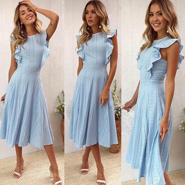 

Fashion ruffled zipper irregular round neck lace dress