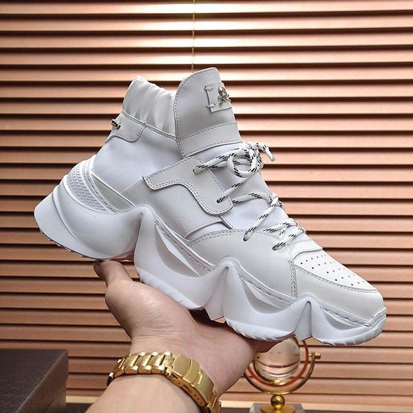 

fashion classic high sneakers monster 0 .2 mens breathable shoes zapatos de hombre chunky sneakers lace -up lightweight men shoes white, Black