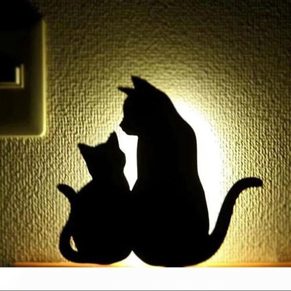 

brelong 3d cat mode projection lamp led light wall paste silhouette sensor night light 1 pcs