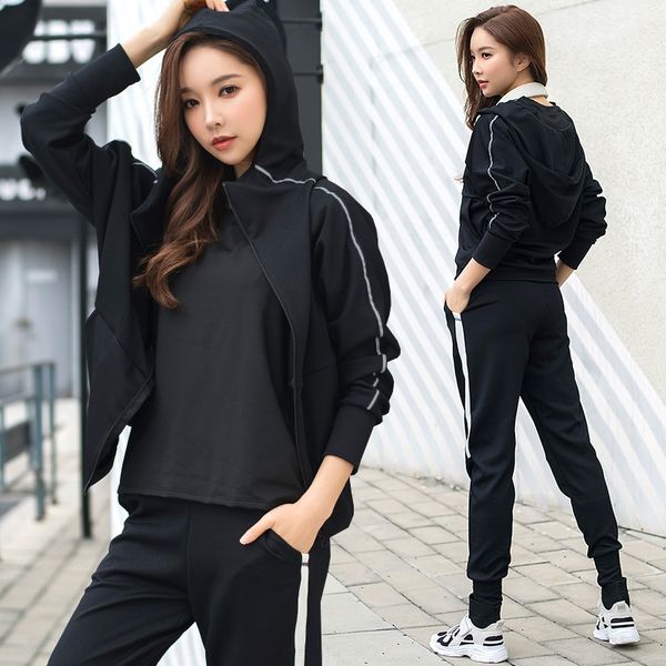 

7seuz 2019 autumn and winter suit women's thick large size loose four-piece sportswear sportswear running training outdoor four-piece f, White;black