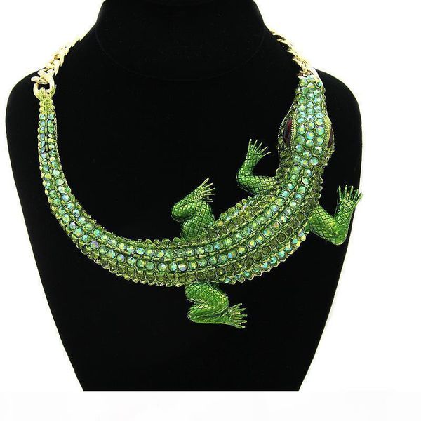 

huge fashion crocodile pendants chunky statement necklace personality exaggerated rhinestone choker necklace for women jewelry wholesale, Silver