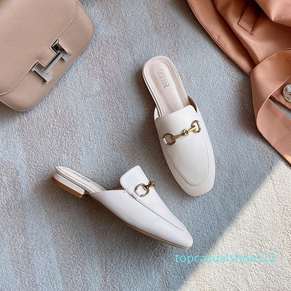 

2020 women mules pu leather luxury design slippers slip on mules shoes female flats heel casual shoes woman flats loafers t12, Black