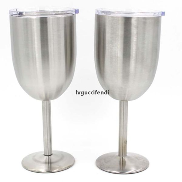 

silver 10oz wine glasses goblets double layer stainless steel wine cup beer coffee wine glass with lid