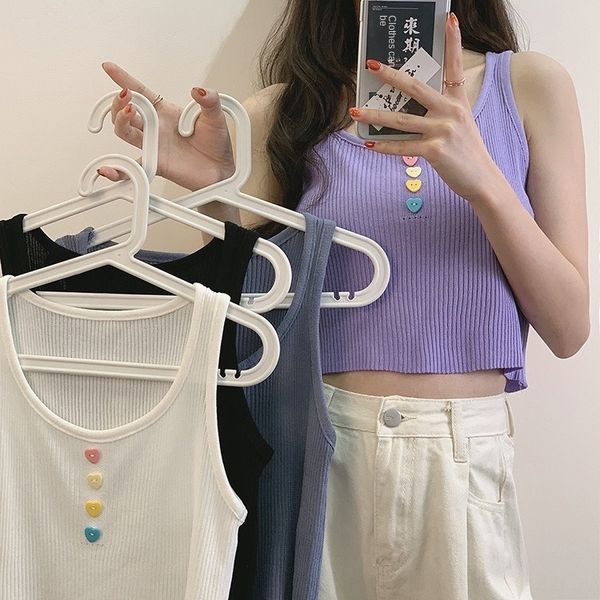 

summer 2020 new korean style chic slim short button small sling women's camisole vest inner wear outer wear short knitted vest, Camo