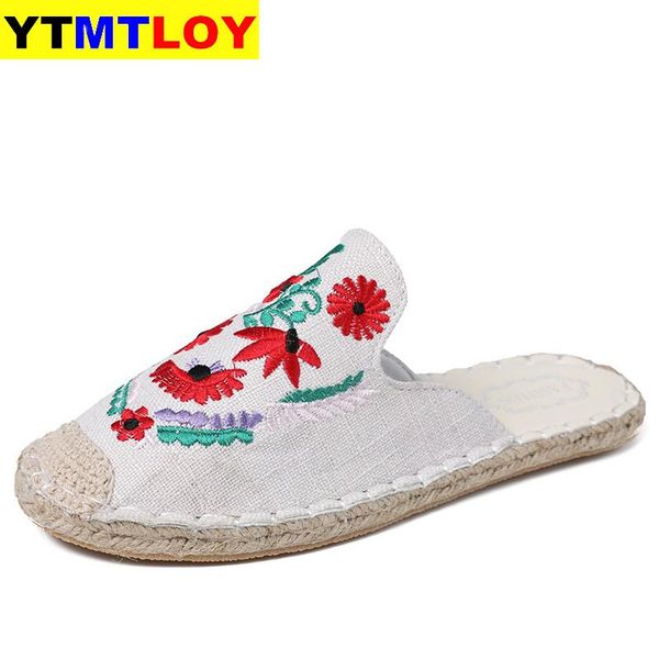 

handmade summer women slippers leisure flip flops women flat canvas shoes slip on flats ladies shoes size 35-43, Black