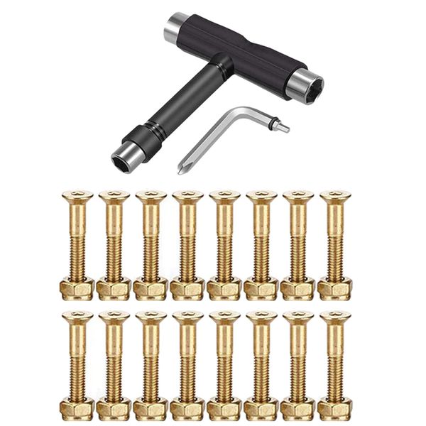 

skateboard hardware 16pcs bolts set and all-in-one skate tools portable skateboard t accessory with wrench screwdriver