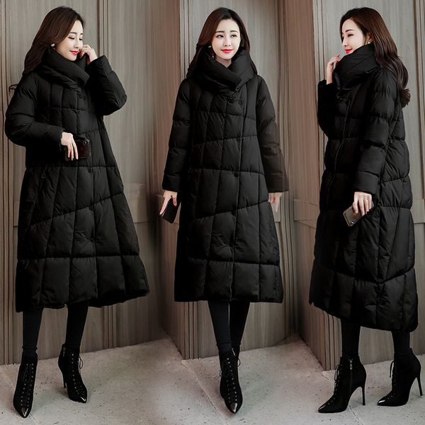 

winter women parkas long coats casual jacket 2020 autumn thicken warm parka solid stand collar long outerwear windproof jackets, Black