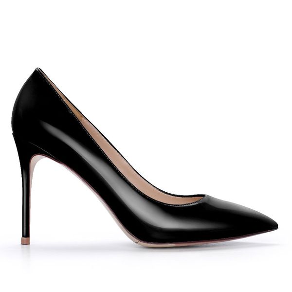 

wruchee high heels shoes woman leopard patent pointed toe women's shoes 12cm thin heels, Black