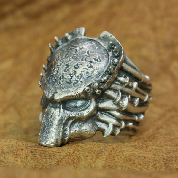 

925 sterling silver predator ring mens biker rock punk ring ta208 us size 9~15 (open size, but hard to adjust without tool, Golden;silver