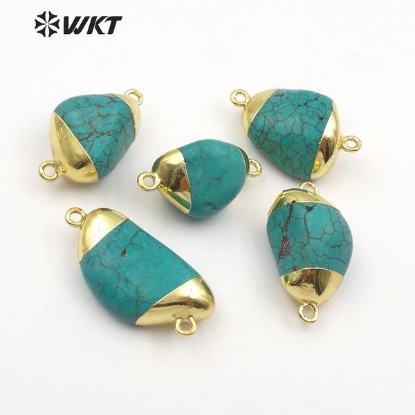 

wt-c266 wkt popular women jewelry natural green howlite connector with double hooks shape stone with gold metal capped, Silver