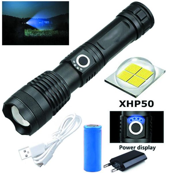

flashlights torches 1000 lumens xhp50 led rechargeable usb tactical 5 modes 18650 26650 torch for camping hunting